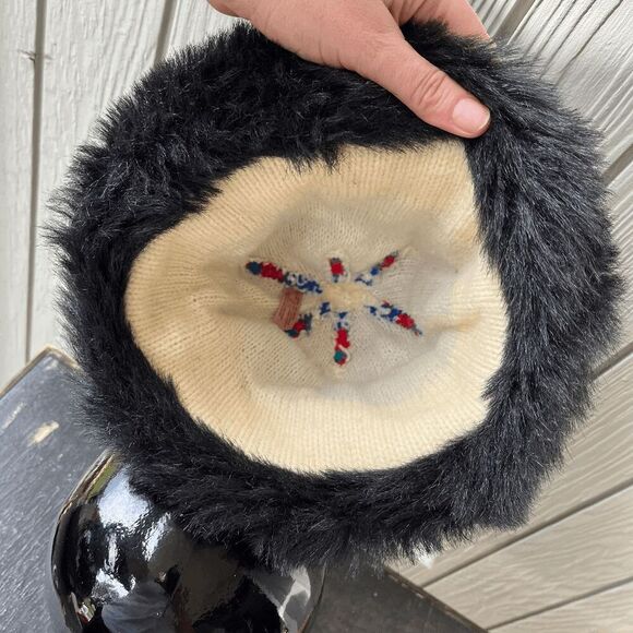 VTG 70s Fair-Isle Knit Faux-Fur Pillbox Hat Colorful Retro Apres Ski - Picture 6 of 9